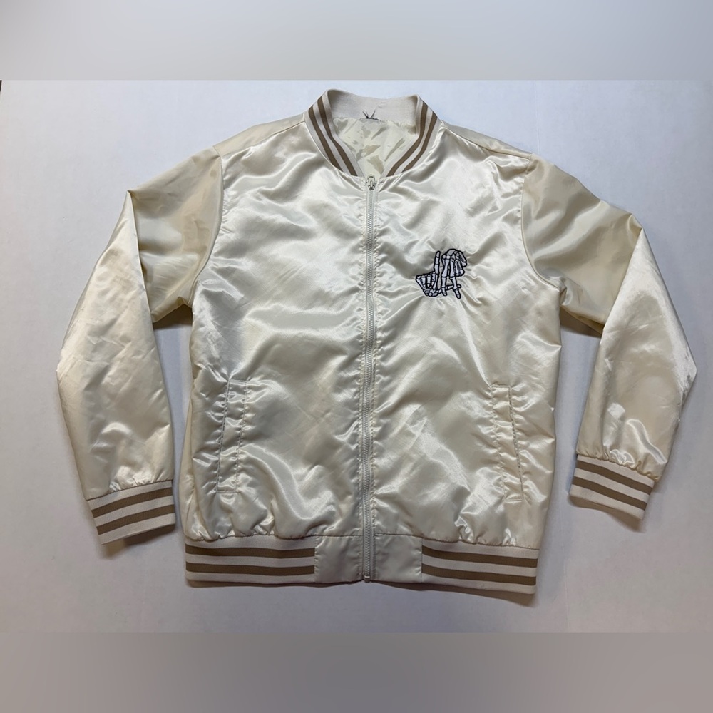 Vintage‎ Cream White Satin Los Angeles California Varsity Jacket